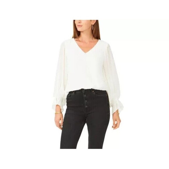 Vince Camuto Women's Blouse Plus Size Clip Dot V-Neck Top Soft Off White size 2X - Picture 1 of 7